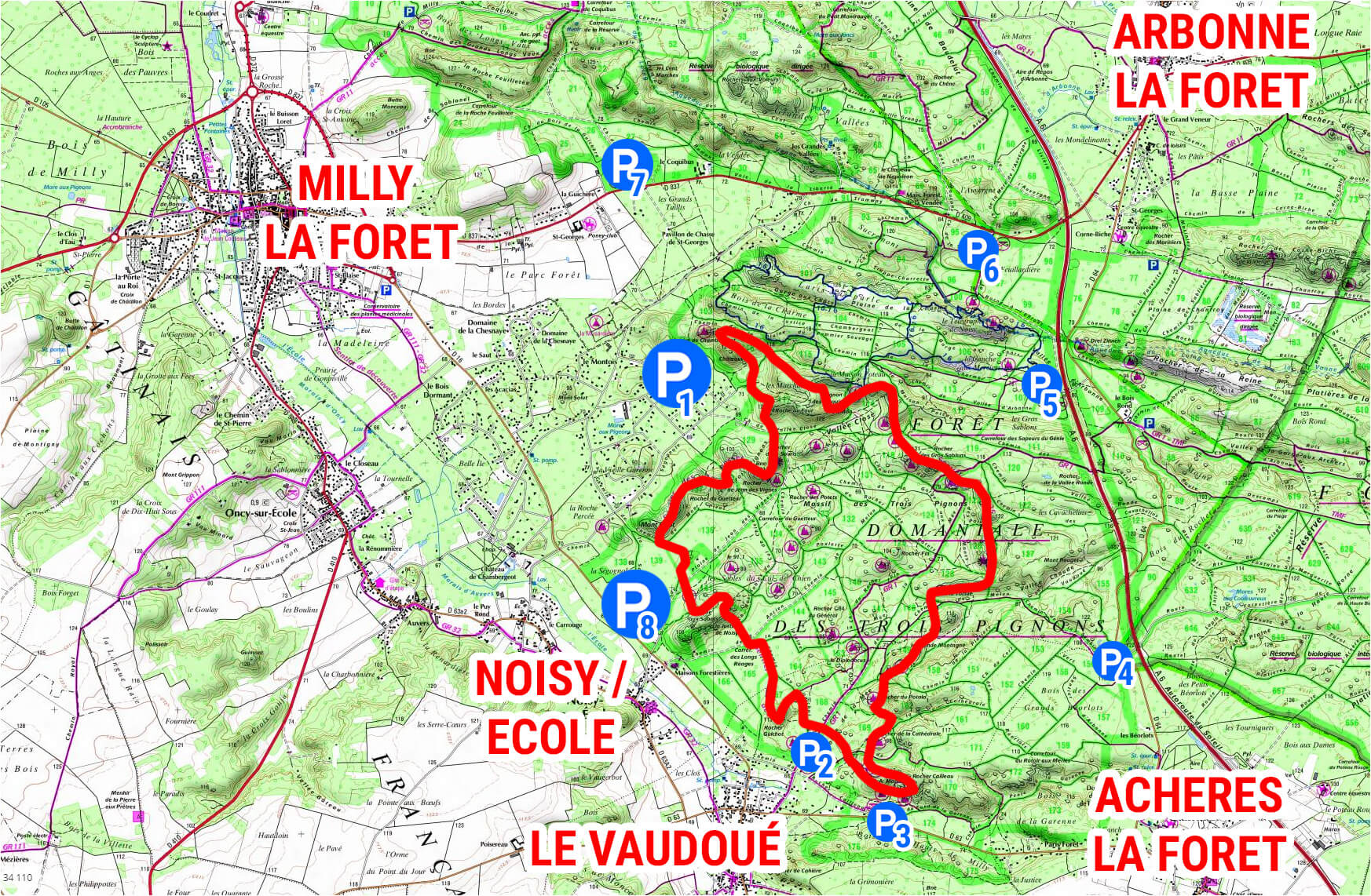 Parcours sentier des 25 bosses de Fontainebleau